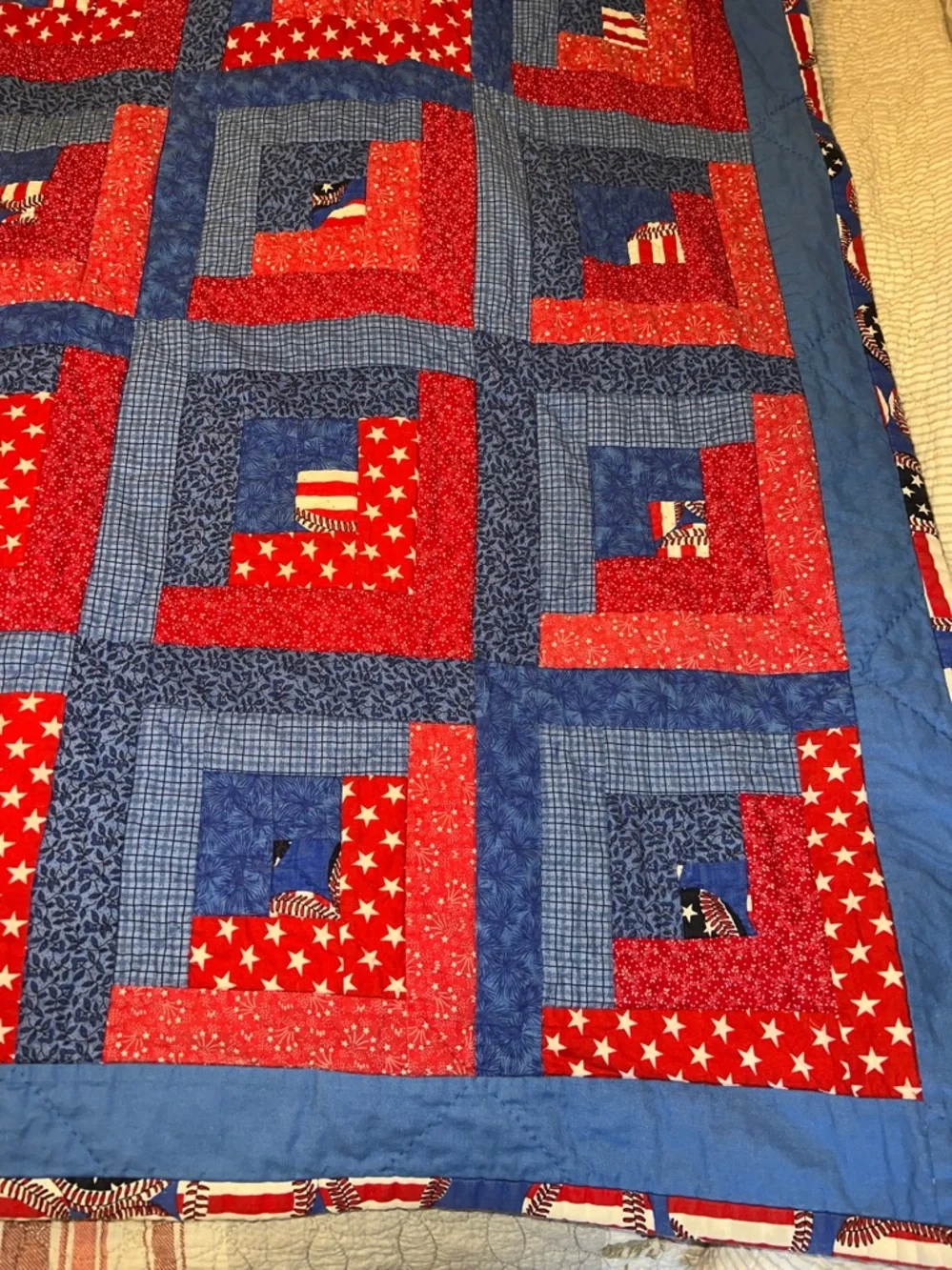 Handmade reversible patriotic throw quilt 52” x 38”